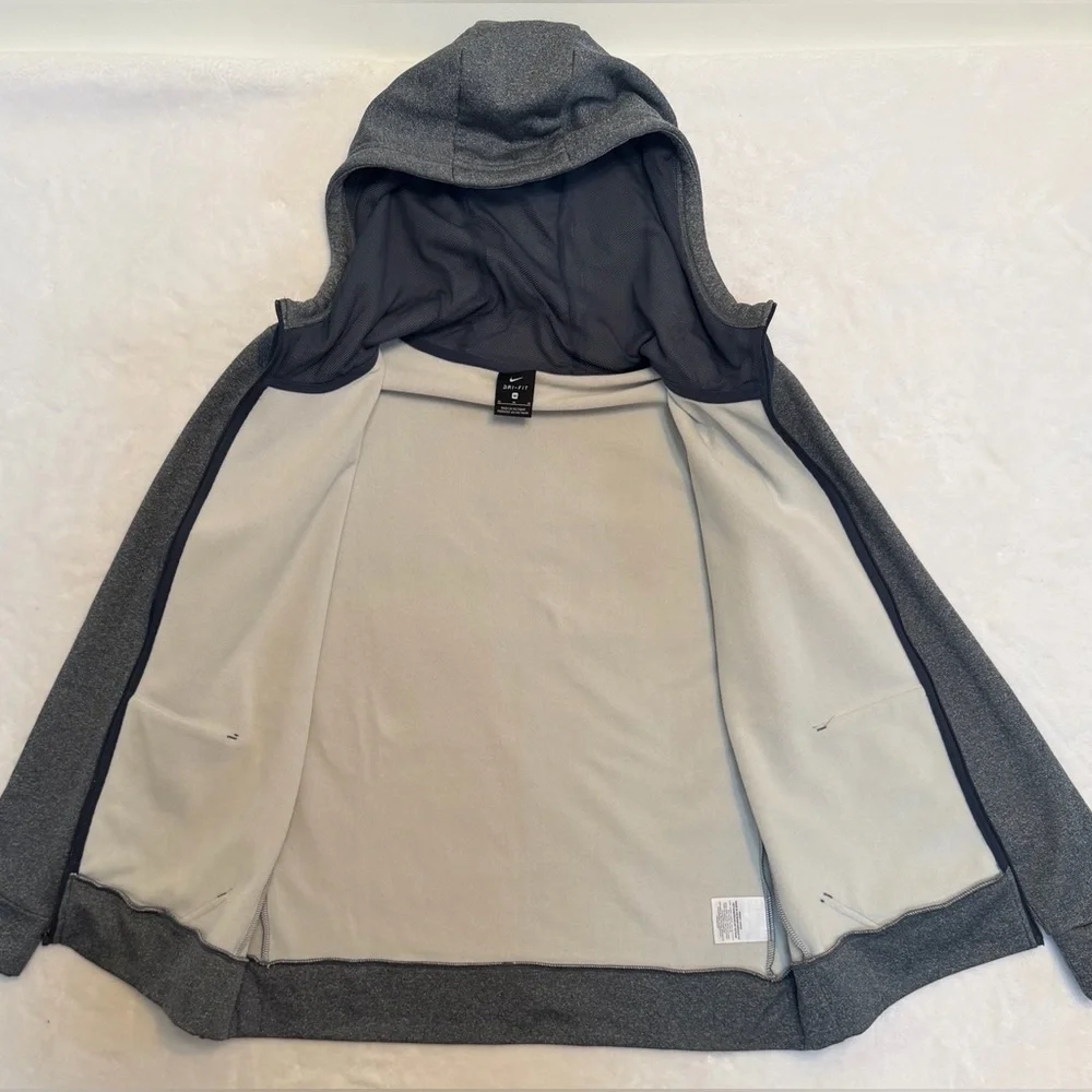 Nike Size M Dri-FIT Full Zip Hoodie Gray with Pink Swoosh Athletic Sweatshirt - Picture 8 of 13